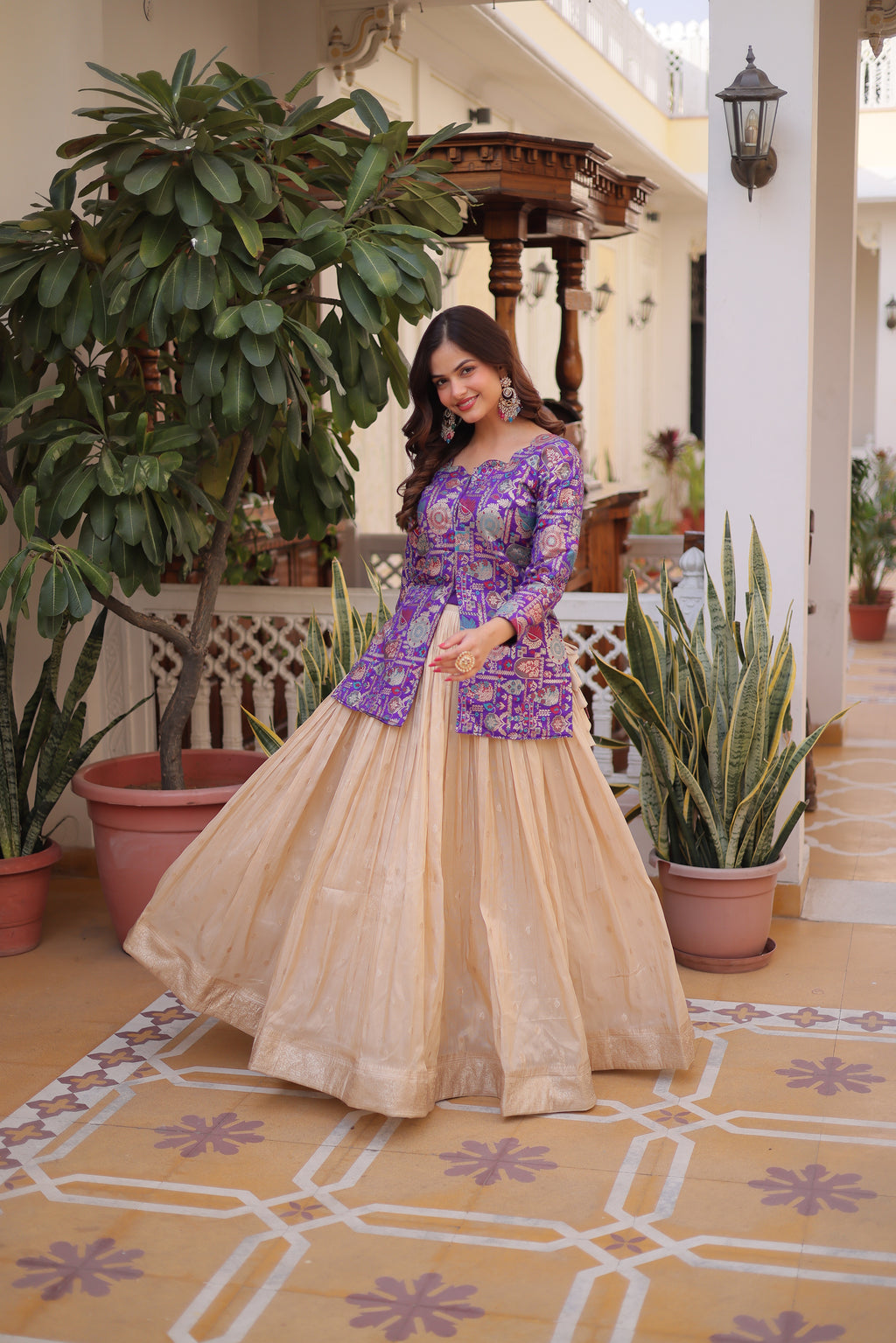 Nevara Purple Color Cosmos Weaving
Jacquard Work Lehenga Choli