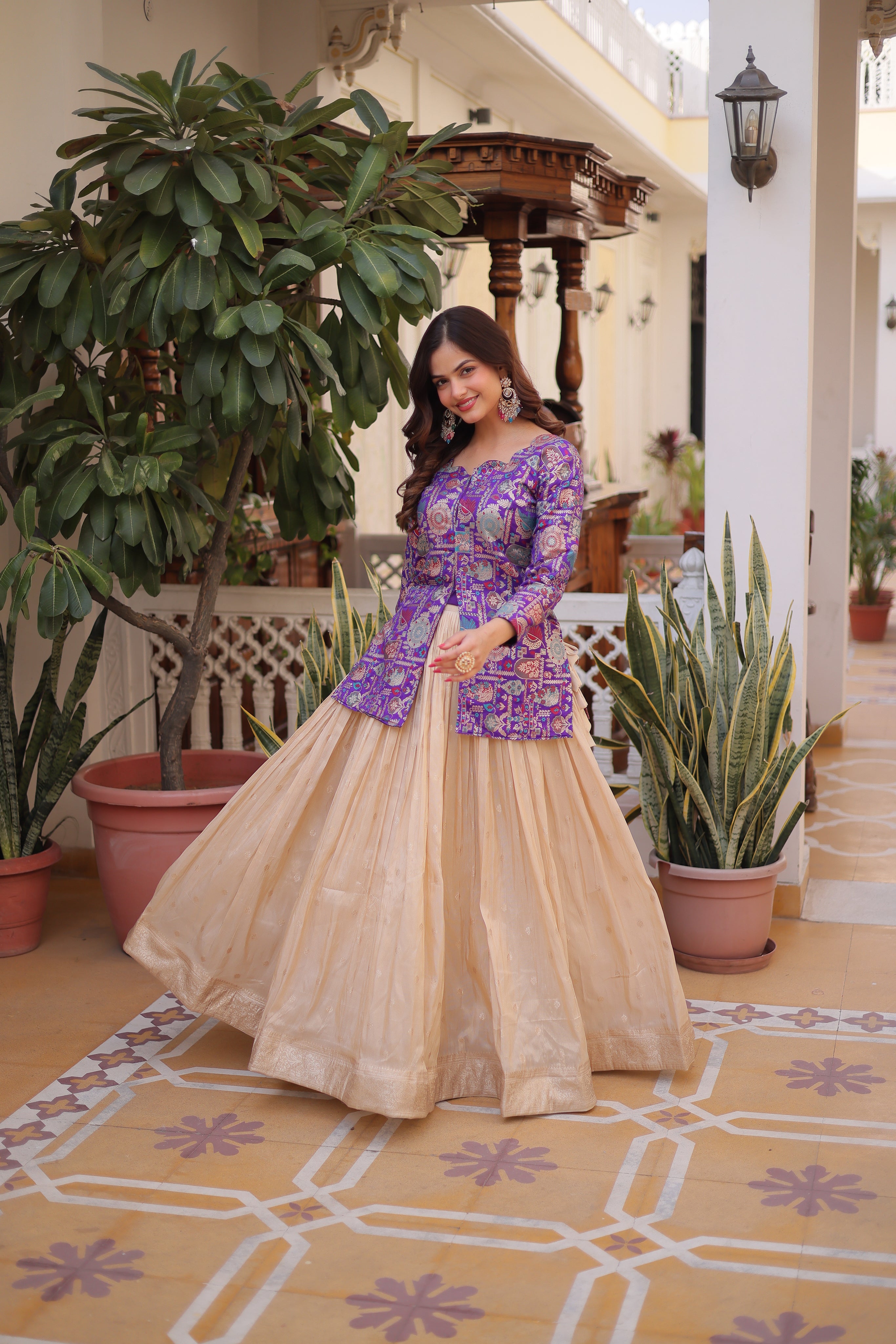 Nevara Purple Color Cosmos Weaving
Jacquard Work Lehenga Choli