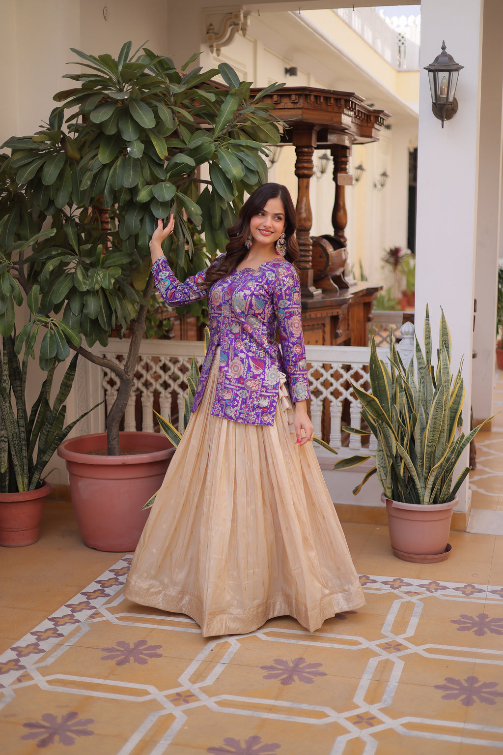 Nevara Purple Color Cosmos Weaving
Jacquard Work Lehenga Choli