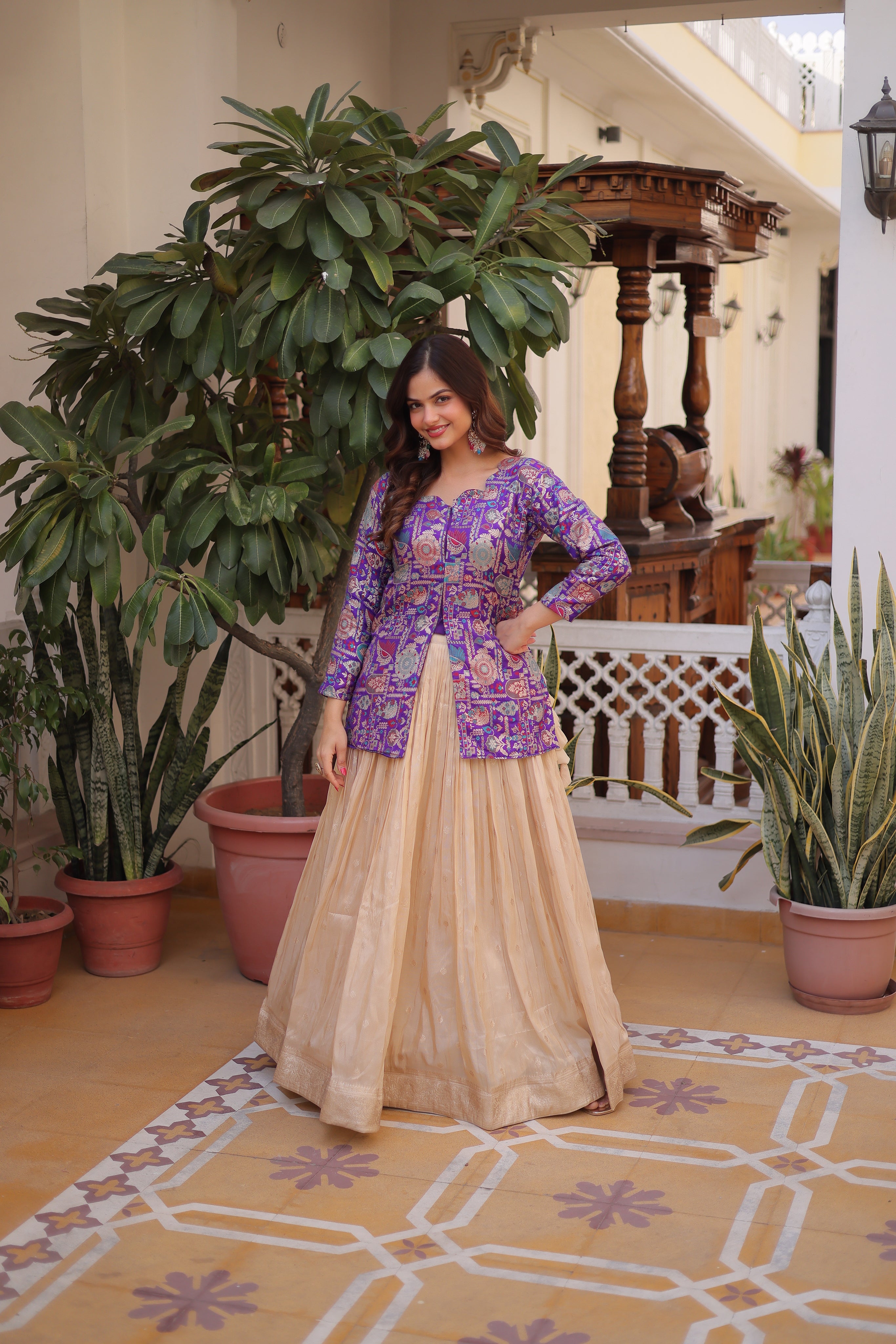 Nevara Purple Color Cosmos Weaving
Jacquard Work Lehenga Choli