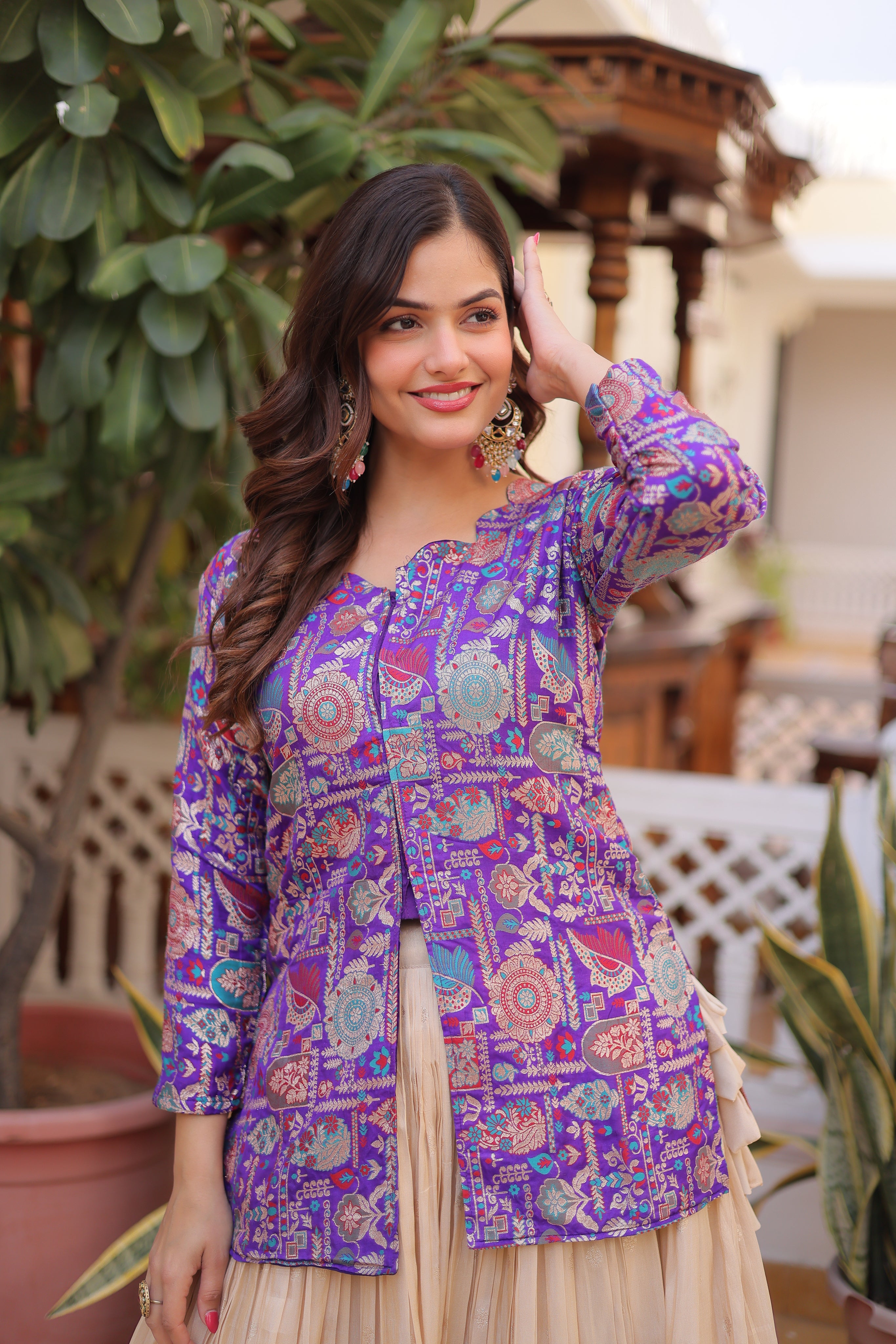 Nevara Purple Color Cosmos Weaving
Jacquard Work Lehenga Choli