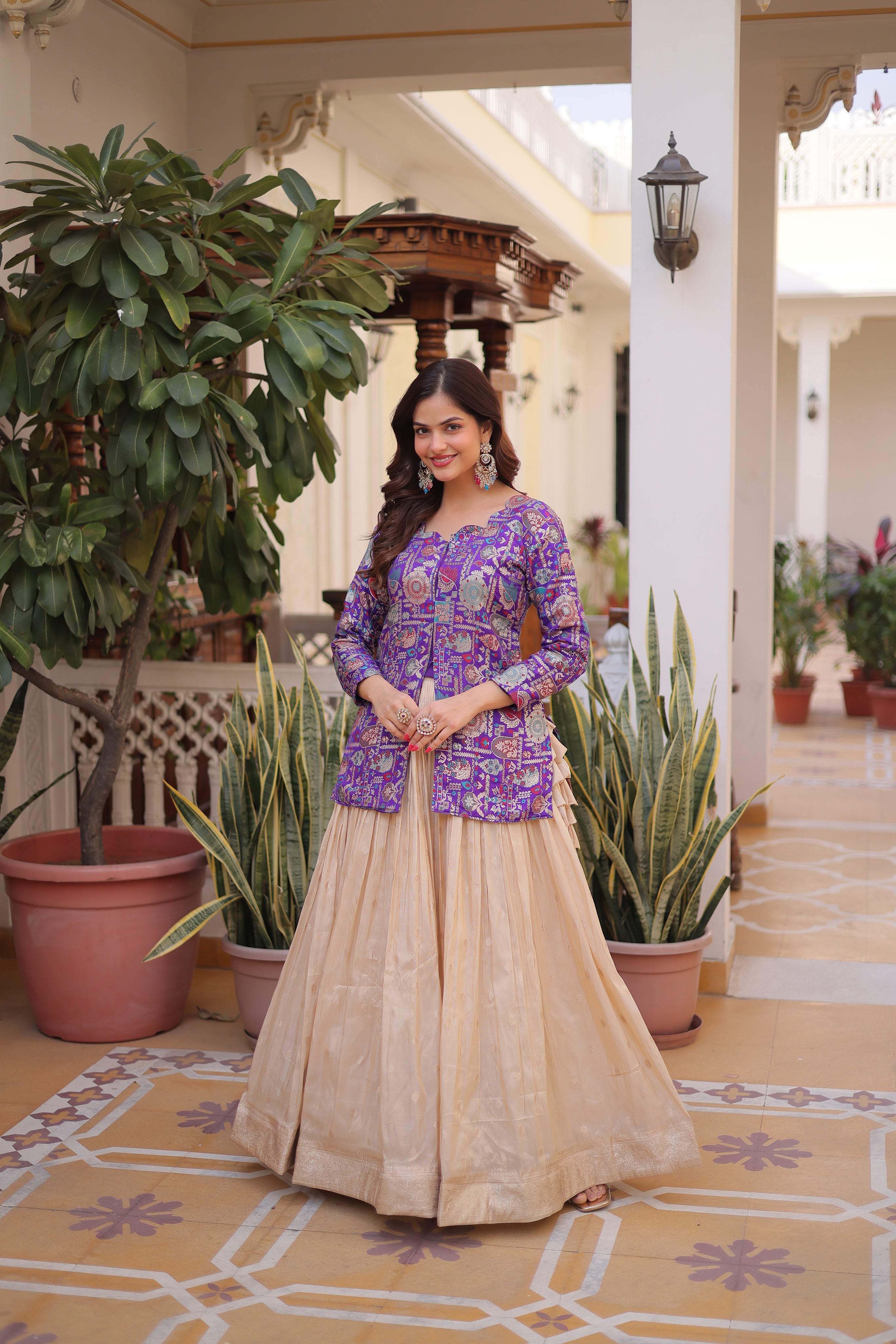 Nevara Purple Color Cosmos Weaving
Jacquard Work Lehenga Choli
