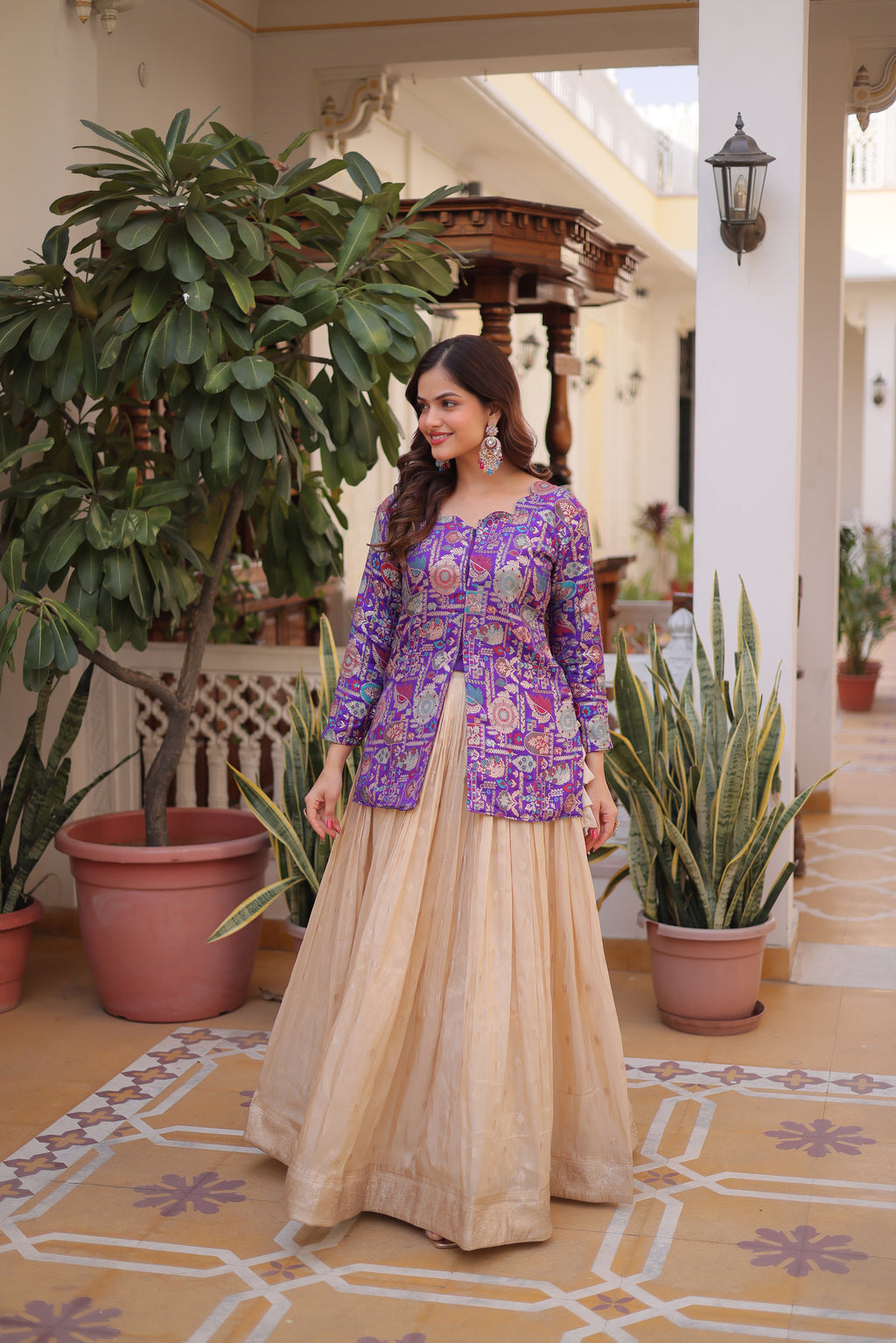Nevara Purple Color Cosmos Weaving
Jacquard Work Lehenga Choli