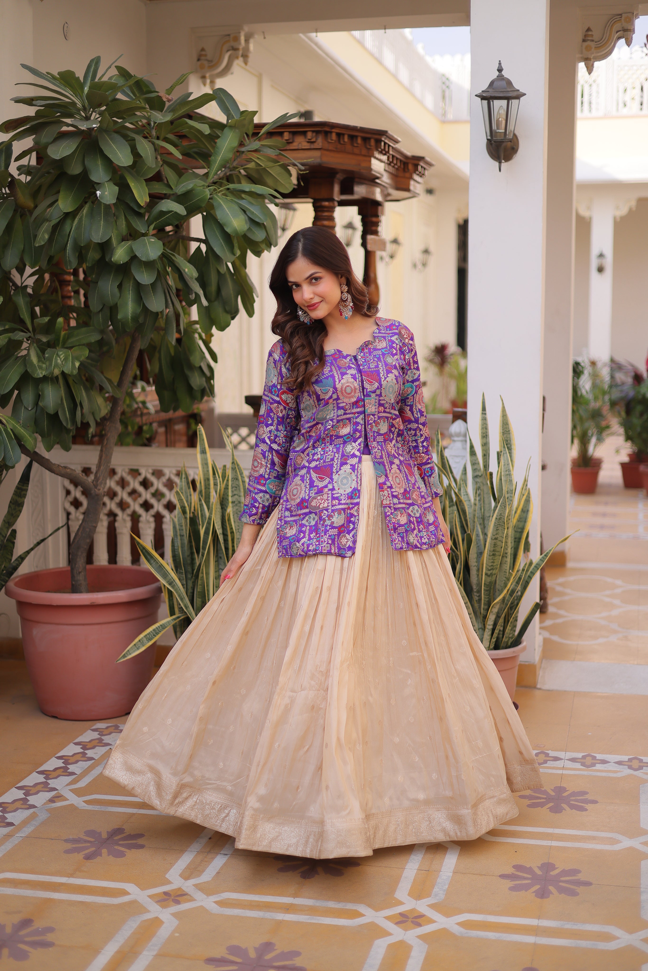 Nevara Purple Color Cosmos Weaving
Jacquard Work Lehenga Choli