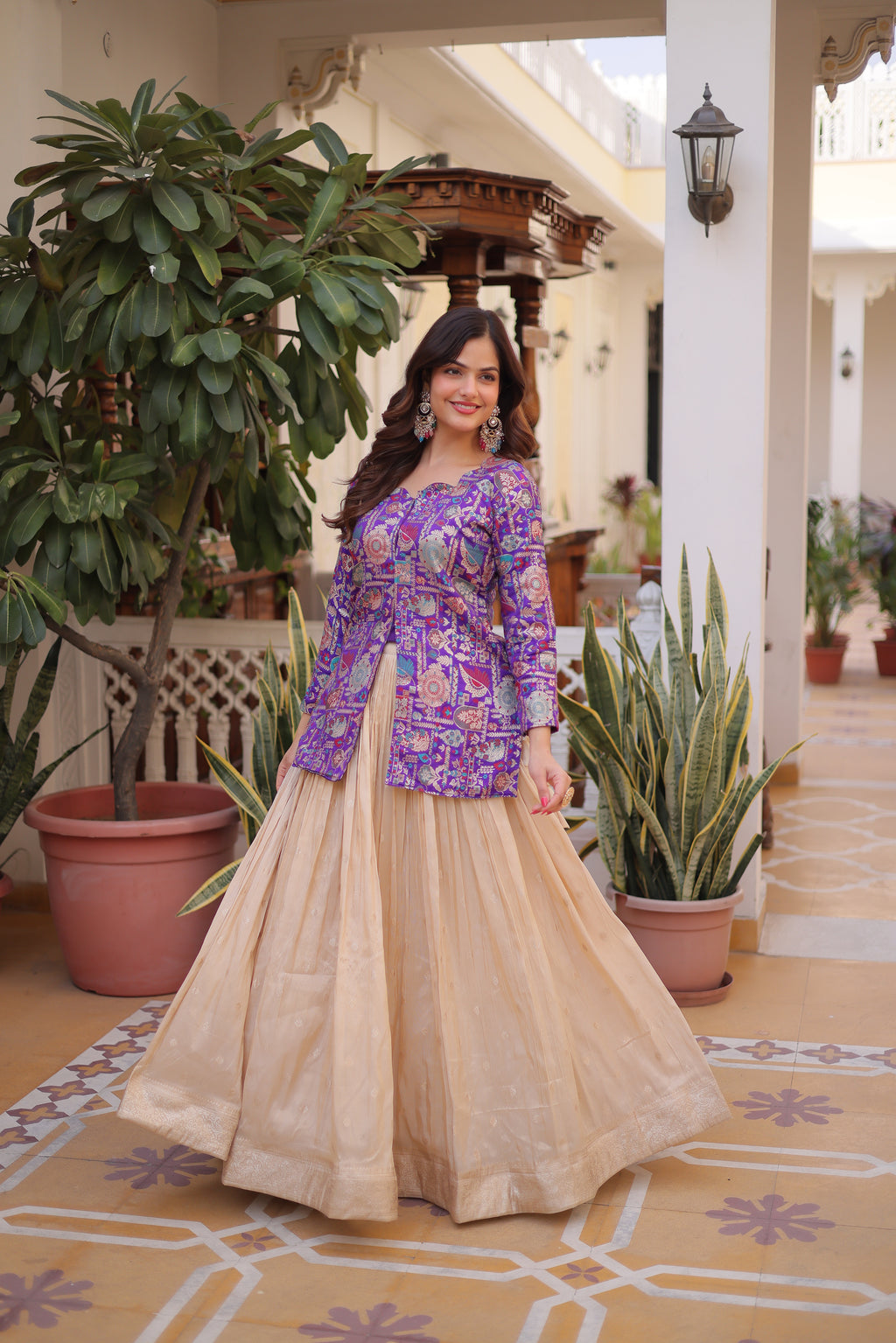 Nevara Purple Color Cosmos Weaving
Jacquard Work Lehenga Choli