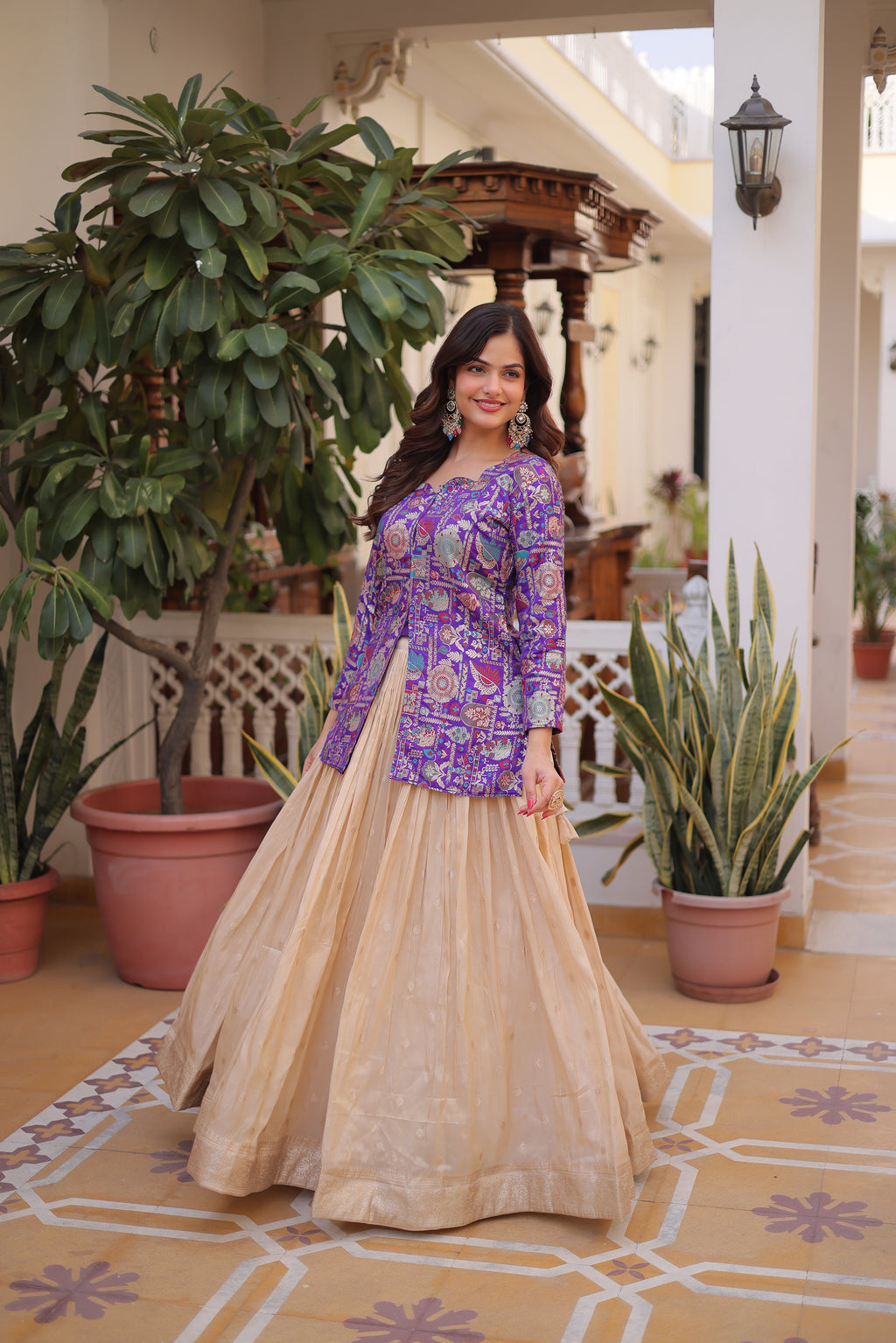 Nevara Purple Color Cosmos Weaving
Jacquard Work Lehenga Choli