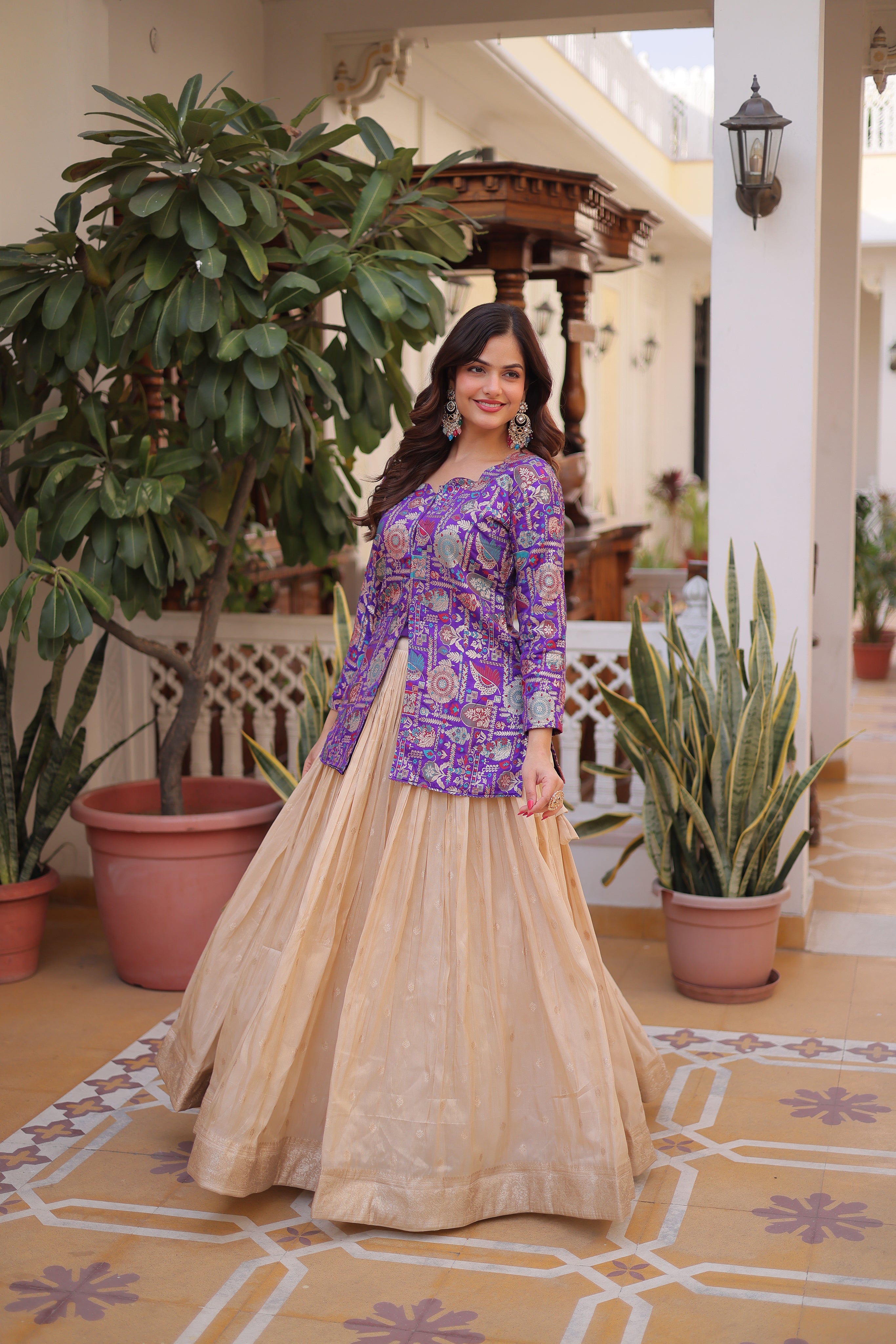 Nevara Purple Color Cosmos Weaving
Jacquard Work Lehenga Choli
