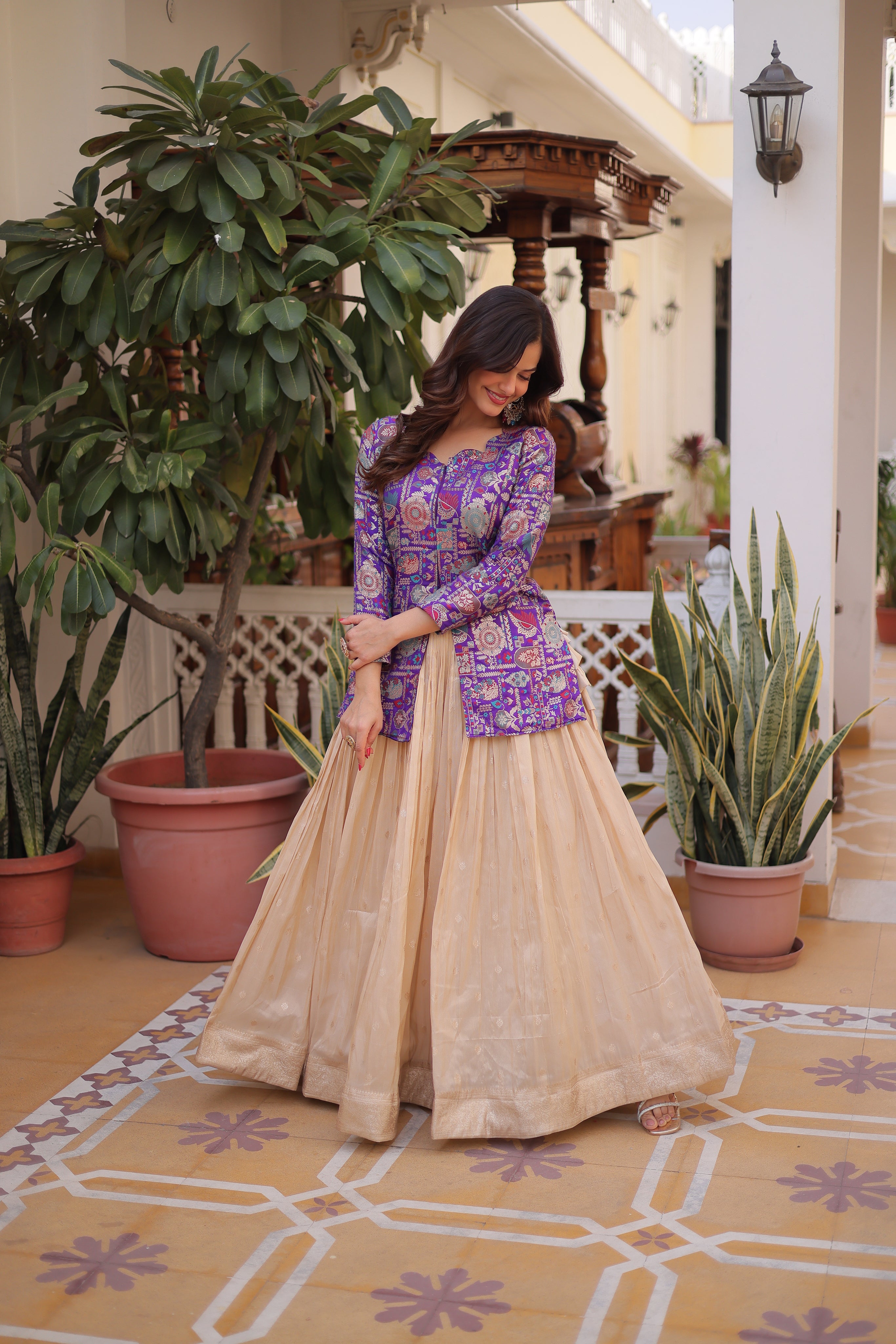 Nevara Purple Color Cosmos Weaving
Jacquard Work Lehenga Choli