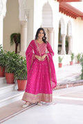 Aarini Pink Color Faux Georgette Sequins Zari Embroidered Gown with Dupatta