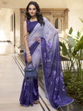 Lavender Ombre Purple Marble Saree with Floral Print & Lace Border
