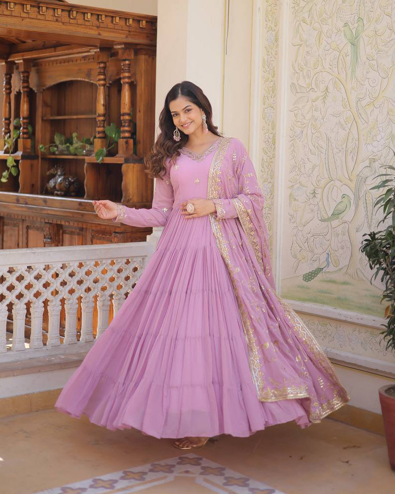 Kamakhya lavender georgette anarkali gown set