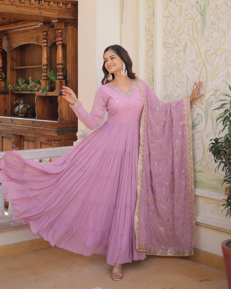 Kamakhya lavender georgette anarkali gown set