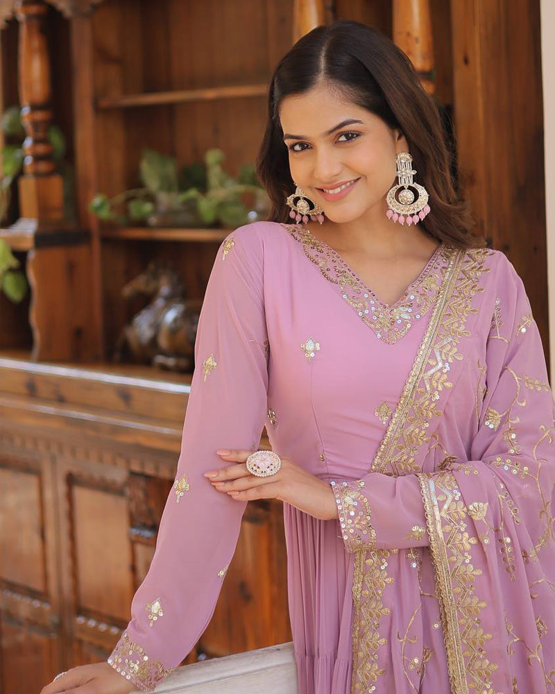 Kamakhya lavender georgette anarkali gown set