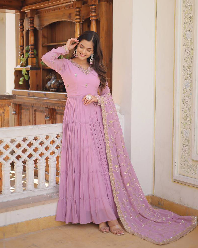 Kamakhya lavender georgette anarkali gown set