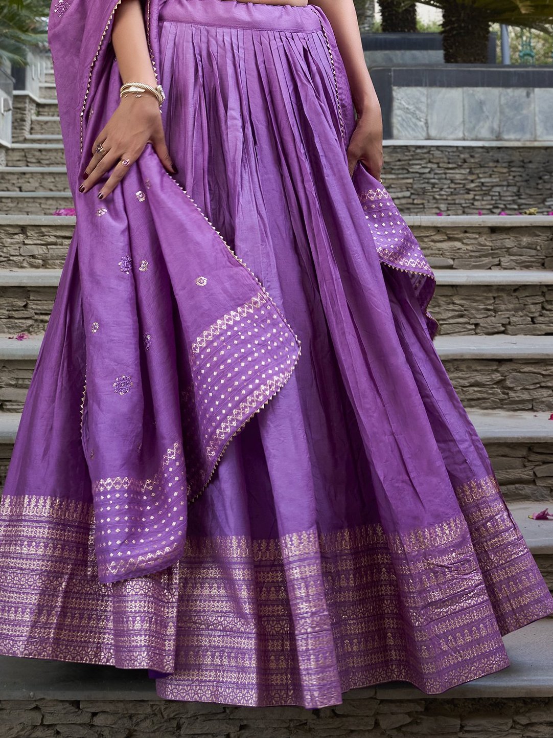 Lavender Pure Chanderi Plain Zari Weaving Lehenga Choli