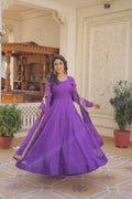 Kamakshi purple russian silk anarkali gown set