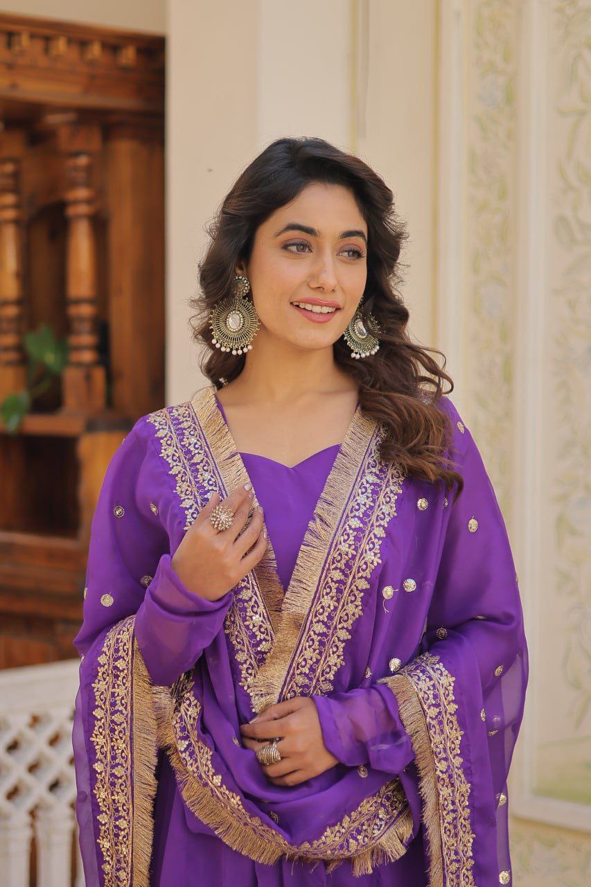 Kamakshi purple russian silk anarkali gown set