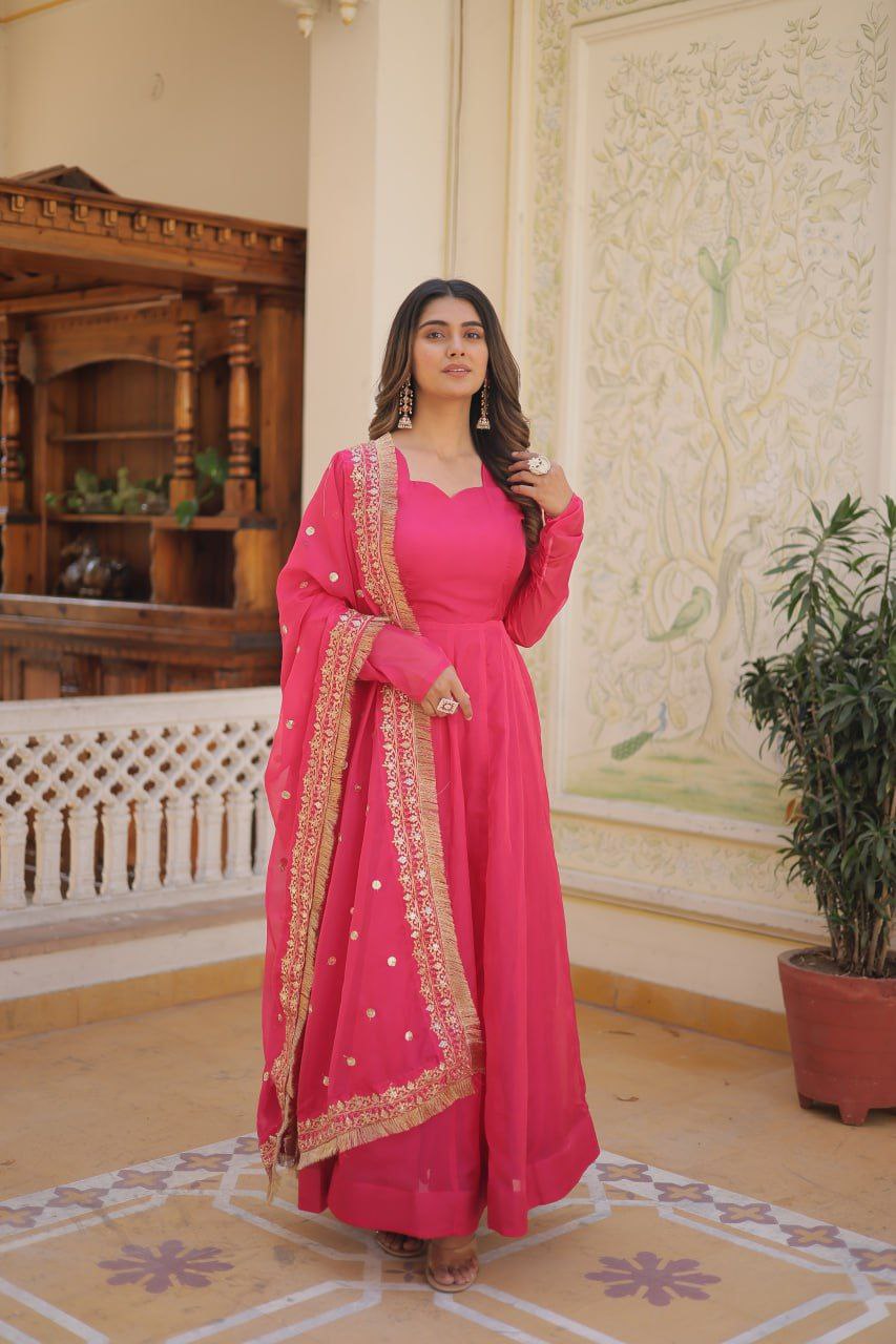 Kamakshi pink russian silk anarkali gown set