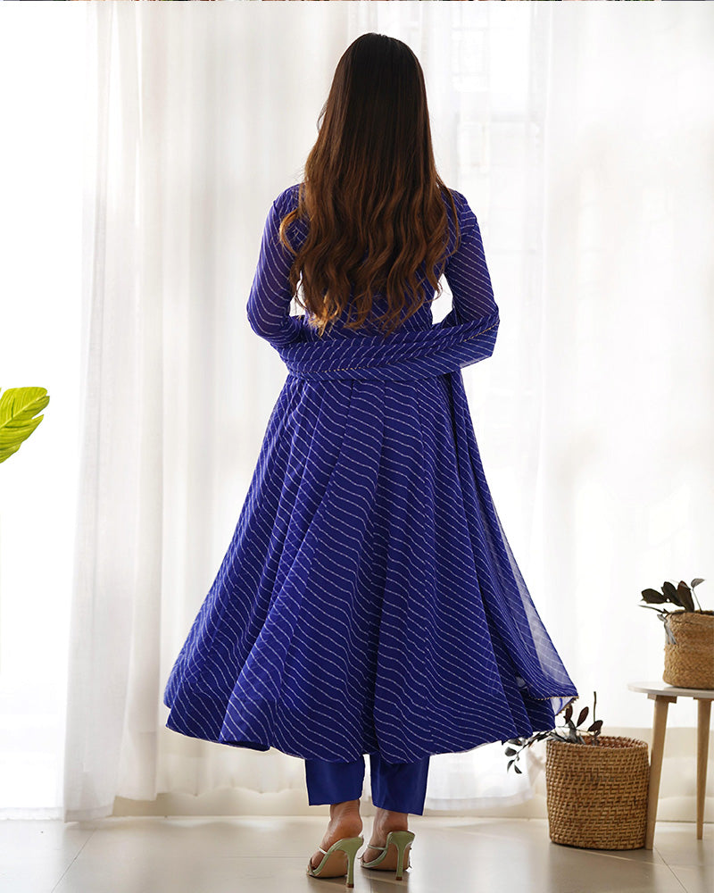 Madhu blue georgette printed Anarkali suit set