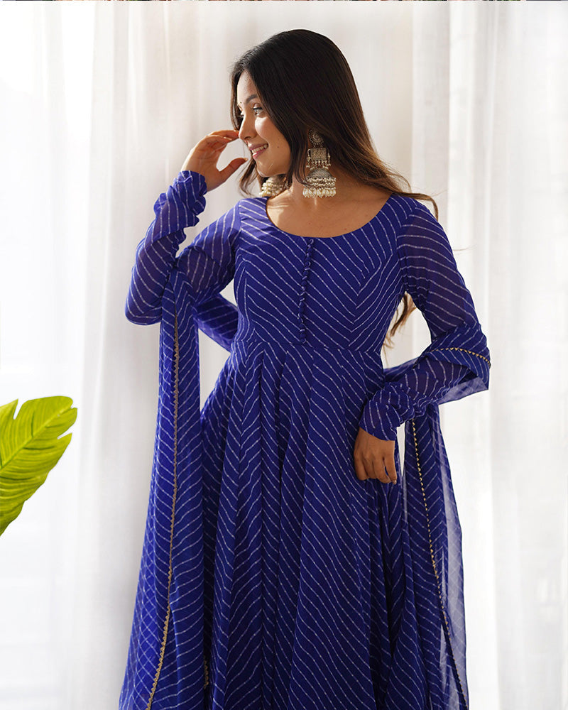Madhu blue georgette printed Anarkali suit set