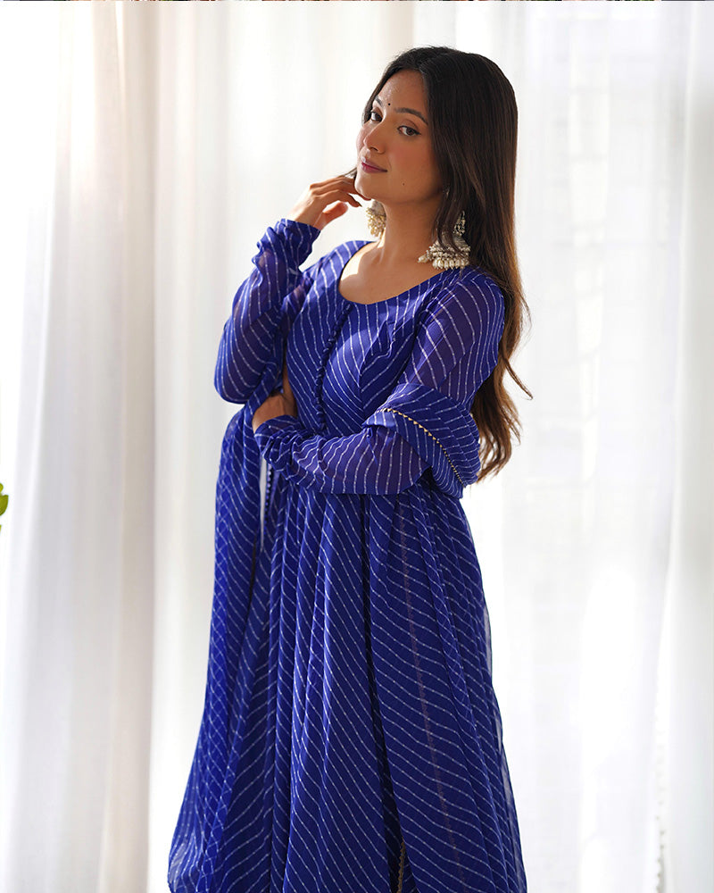 Madhu blue georgette printed Anarkali suit set