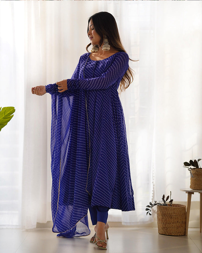 Madhu blue georgette printed Anarkali suit set