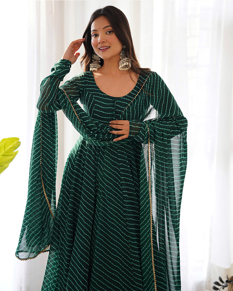 Madhu green georgette printed Anarkali suit set