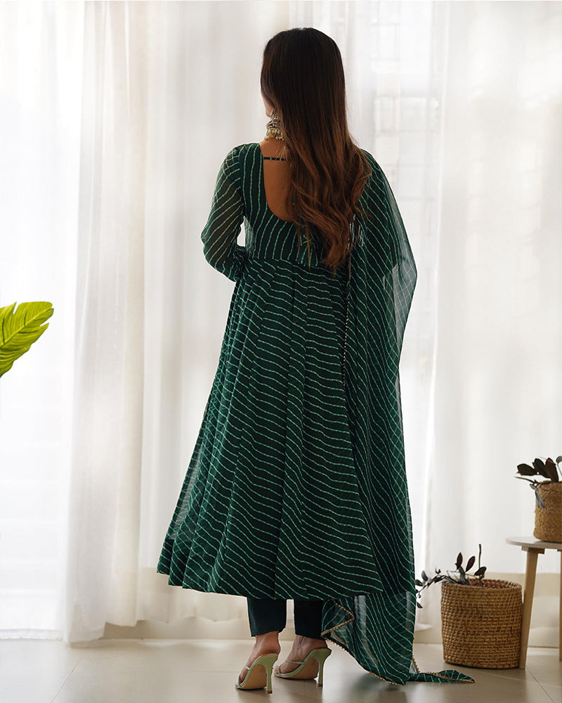 Madhu green georgette printed Anarkali suit set