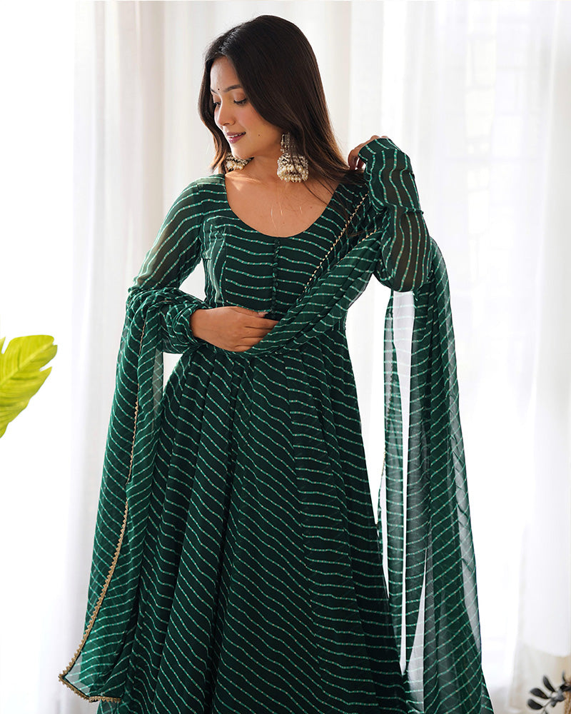Madhu green georgette printed Anarkali suit set