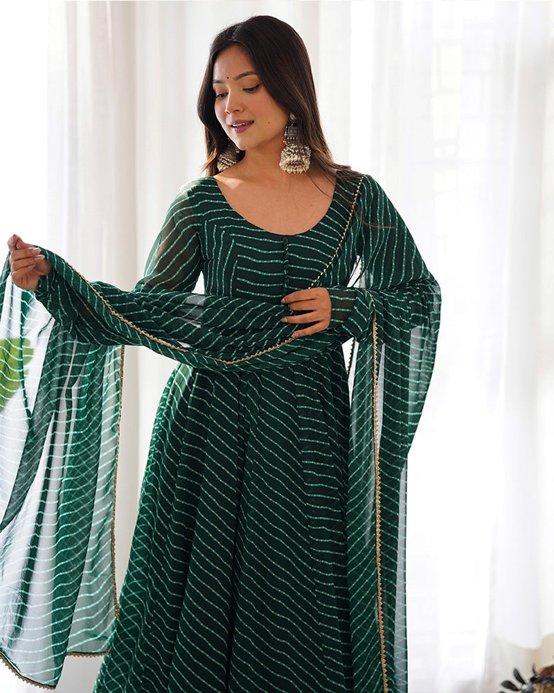 Madhu green georgette printed Anarkali suit set