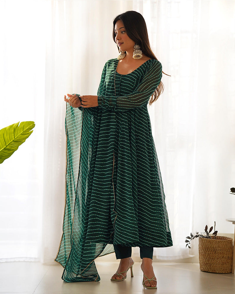 Madhu green georgette printed Anarkali suit set