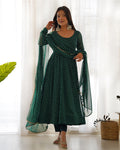 Madhu green georgette printed Anarkali suit set