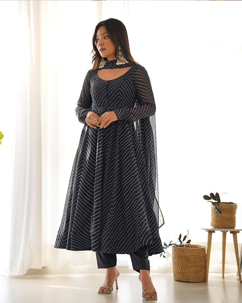 Madhu black georgette printed anarkali suit set