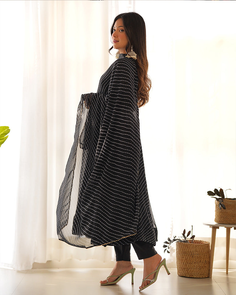 Madhu black georgette printed anarkali suit set