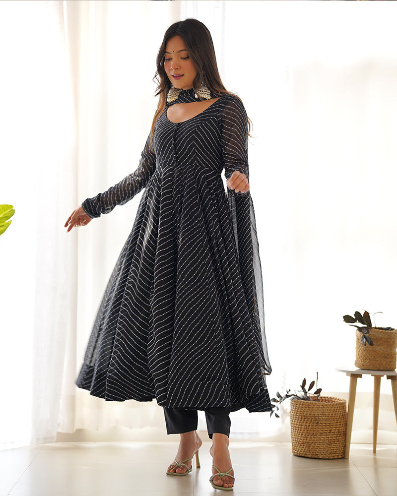 Madhu black georgette printed anarkali suit set