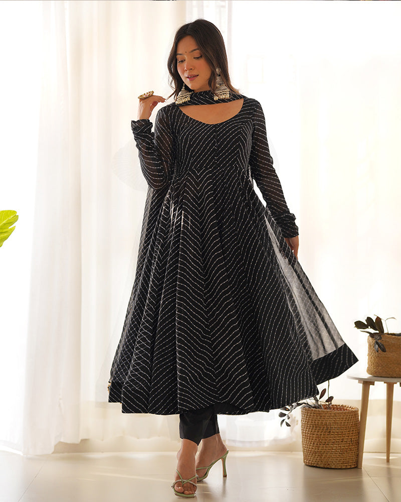 Madhu black georgette printed anarkali suit set
