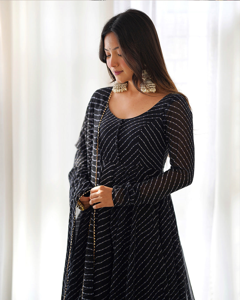 Madhu black georgette printed anarkali suit set