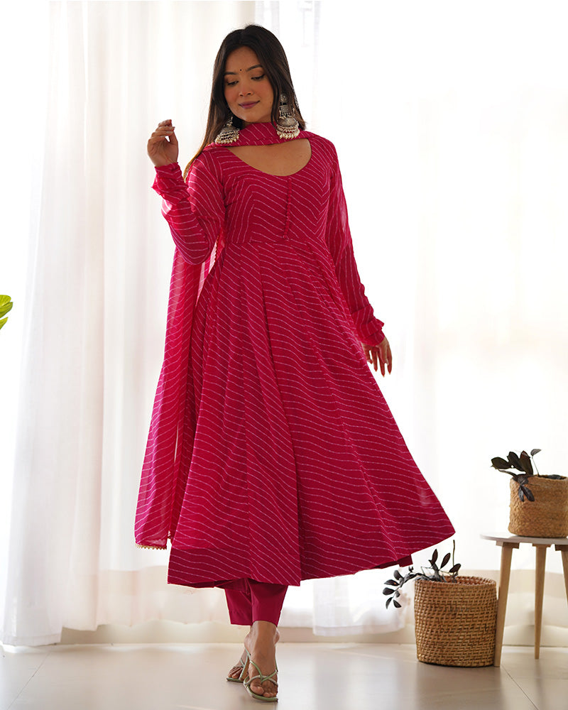 Madhu pink georgette printed Anarkali suit set