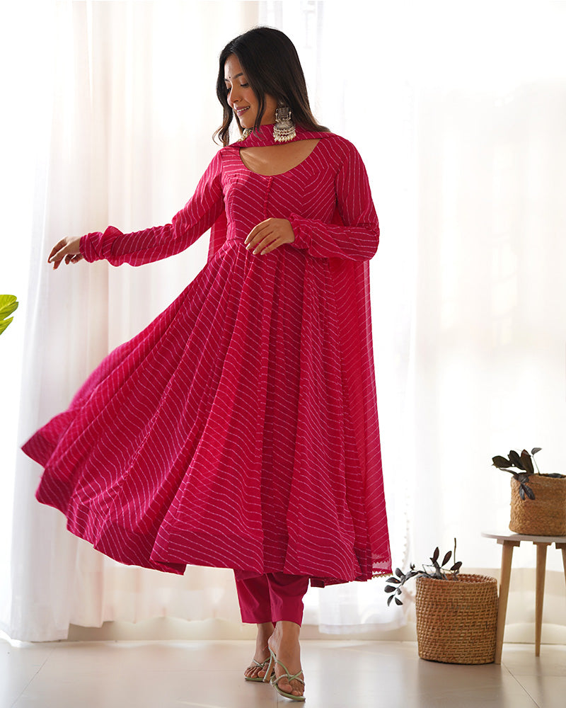Madhu pink georgette printed Anarkali suit set