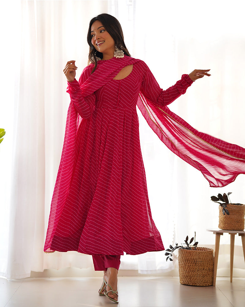 Madhu pink georgette printed Anarkali suit set