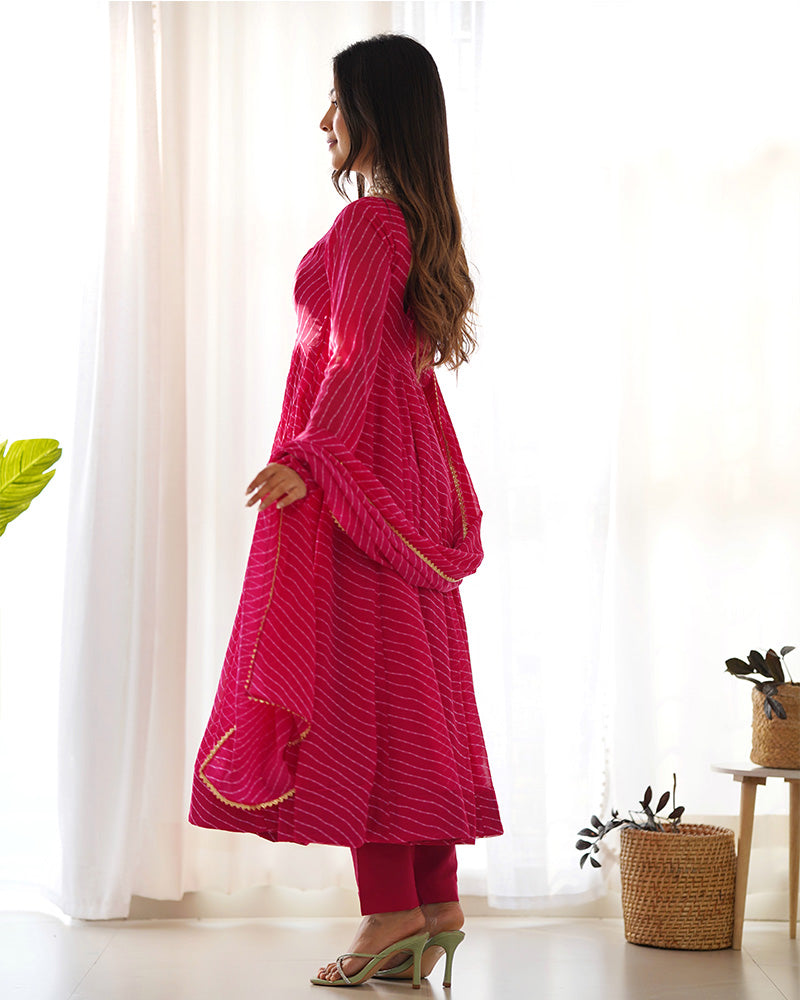 Madhu pink georgette printed Anarkali suit set