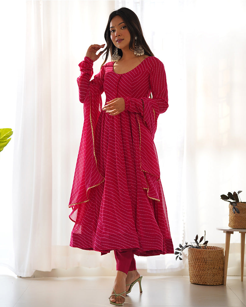 Madhu pink georgette printed Anarkali suit set
