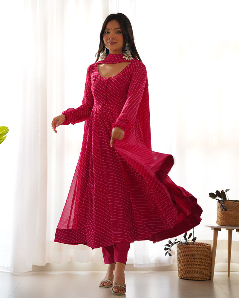 Madhu pink georgette printed Anarkali suit set