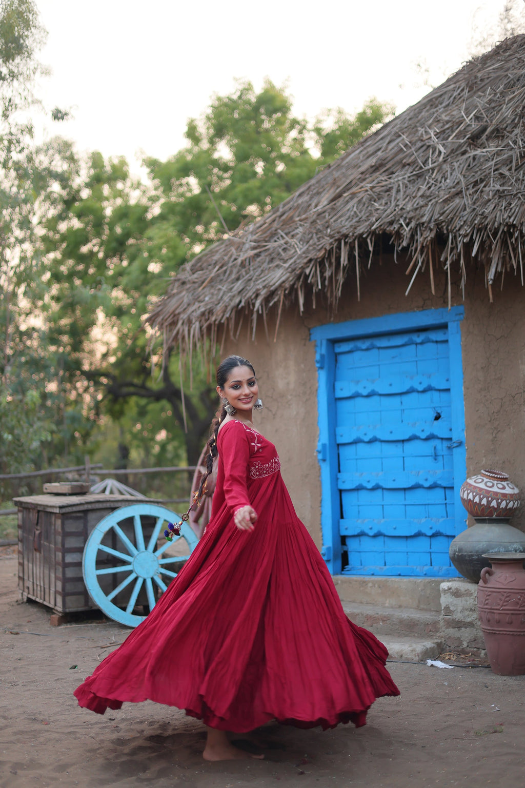 Maroon mirror embroidered Manasvi designer Anarkali gown