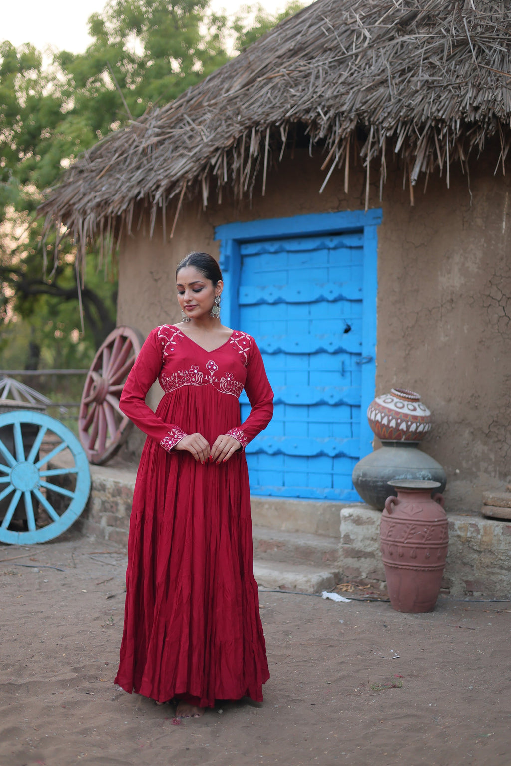 Maroon mirror embroidered Manasvi designer Anarkali gown