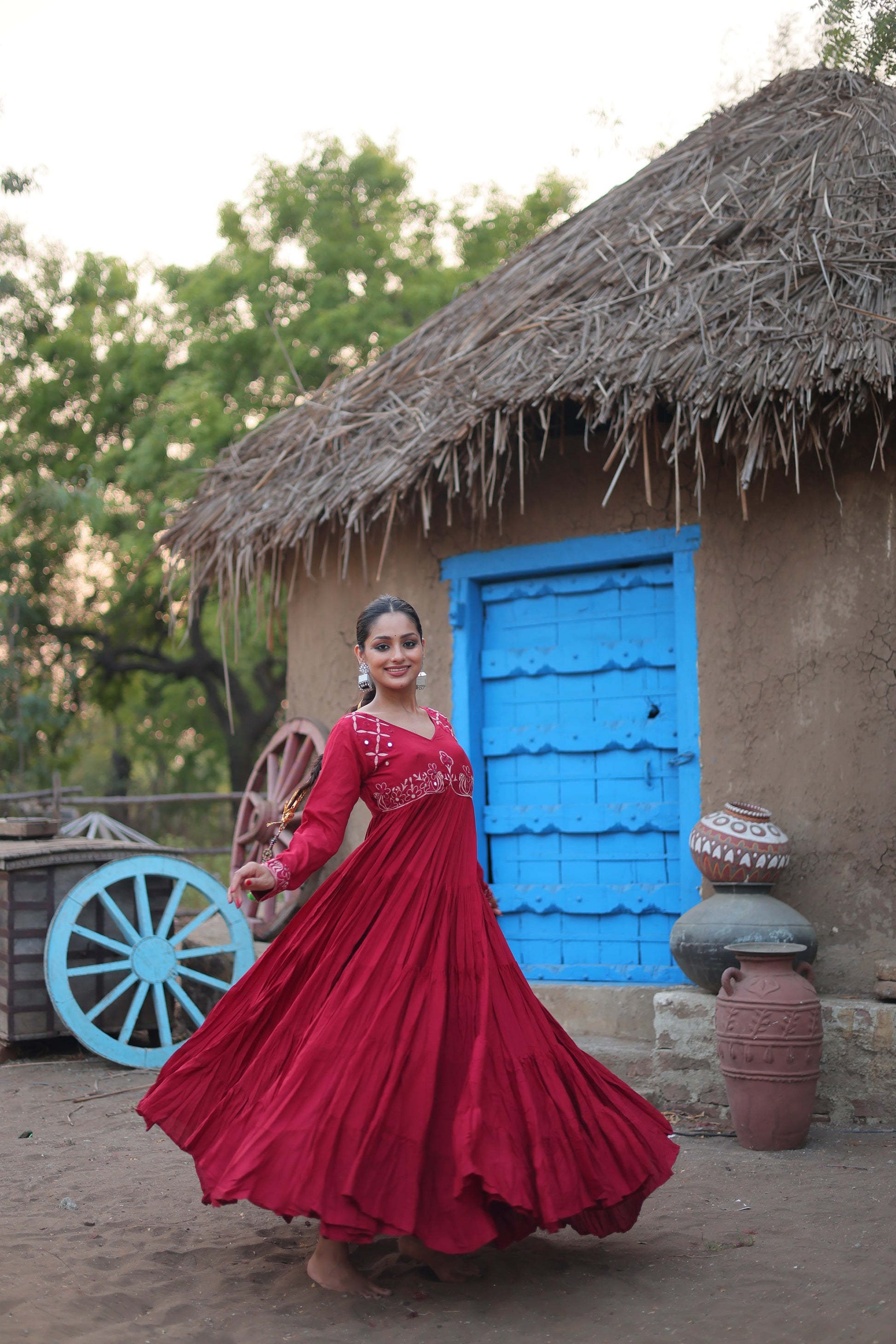 Maroon mirror embroidered Manasvi designer Anarkali gown