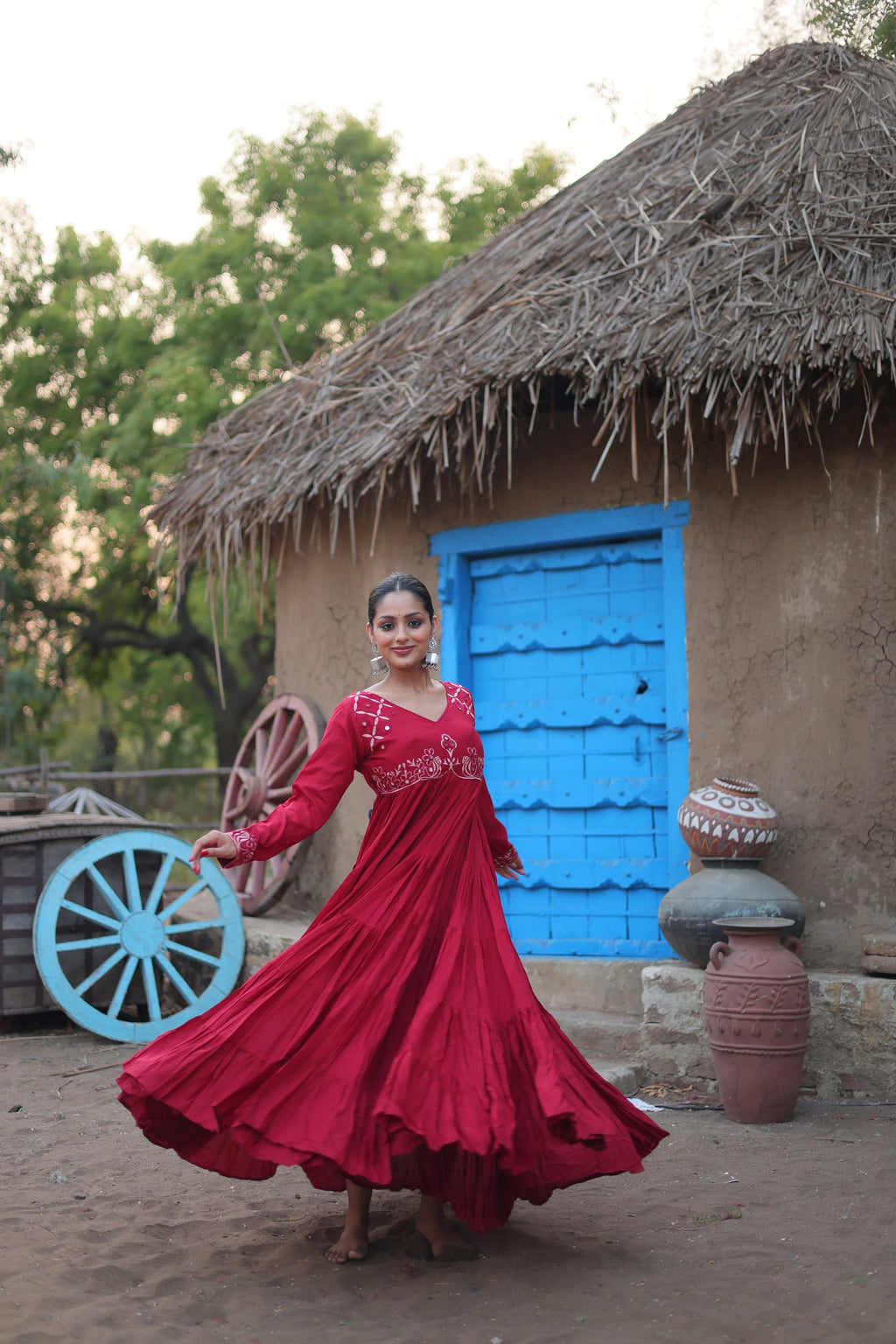 Maroon mirror embroidered Manasvi designer Anarkali gown