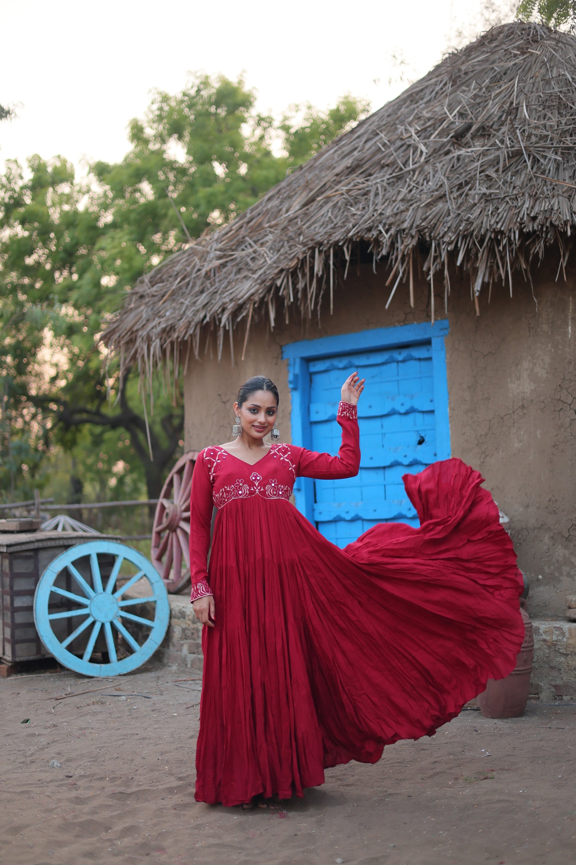 Maroon mirror embroidered Manasvi designer Anarkali gown