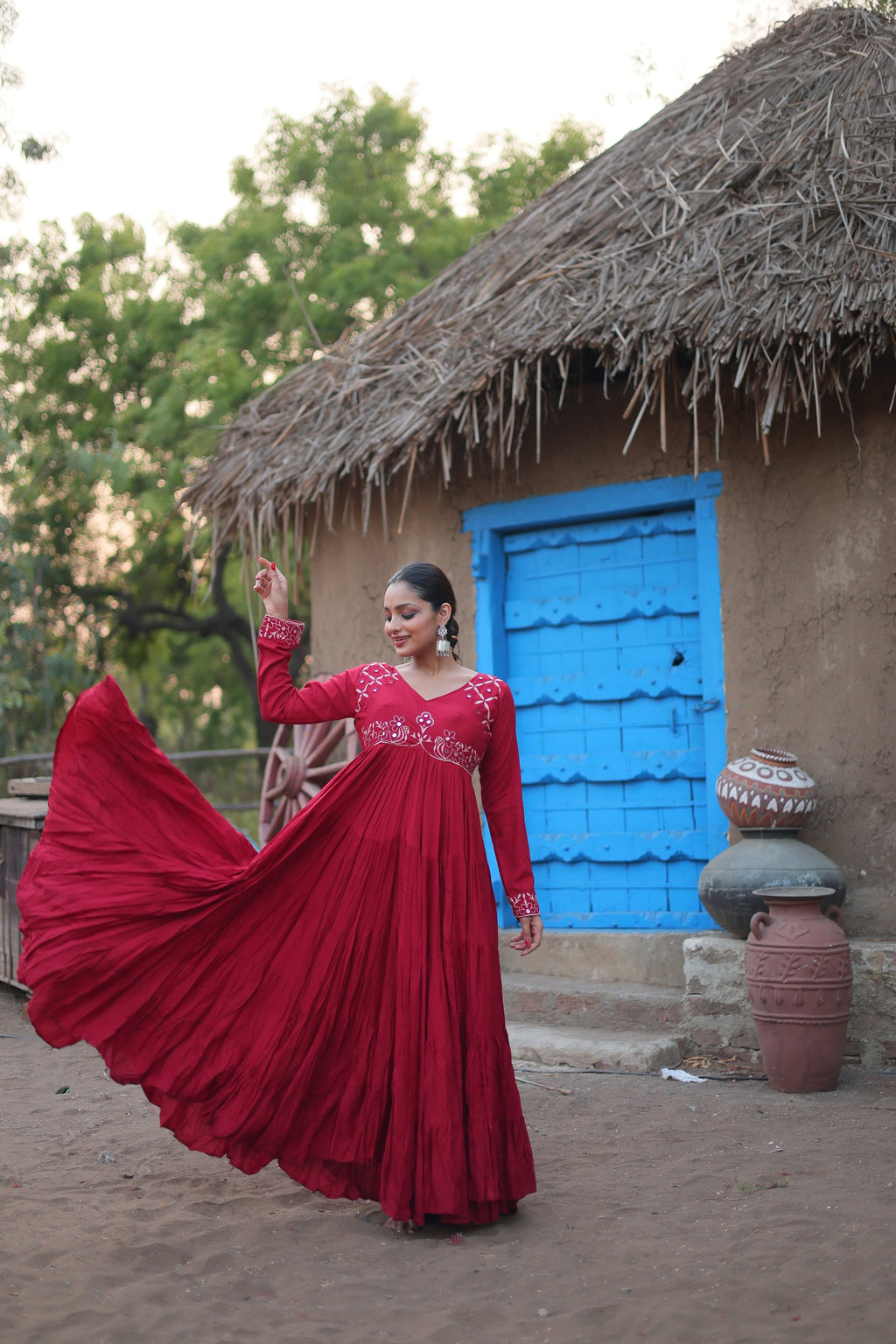 Maroon mirror embroidered Manasvi designer Anarkali gown