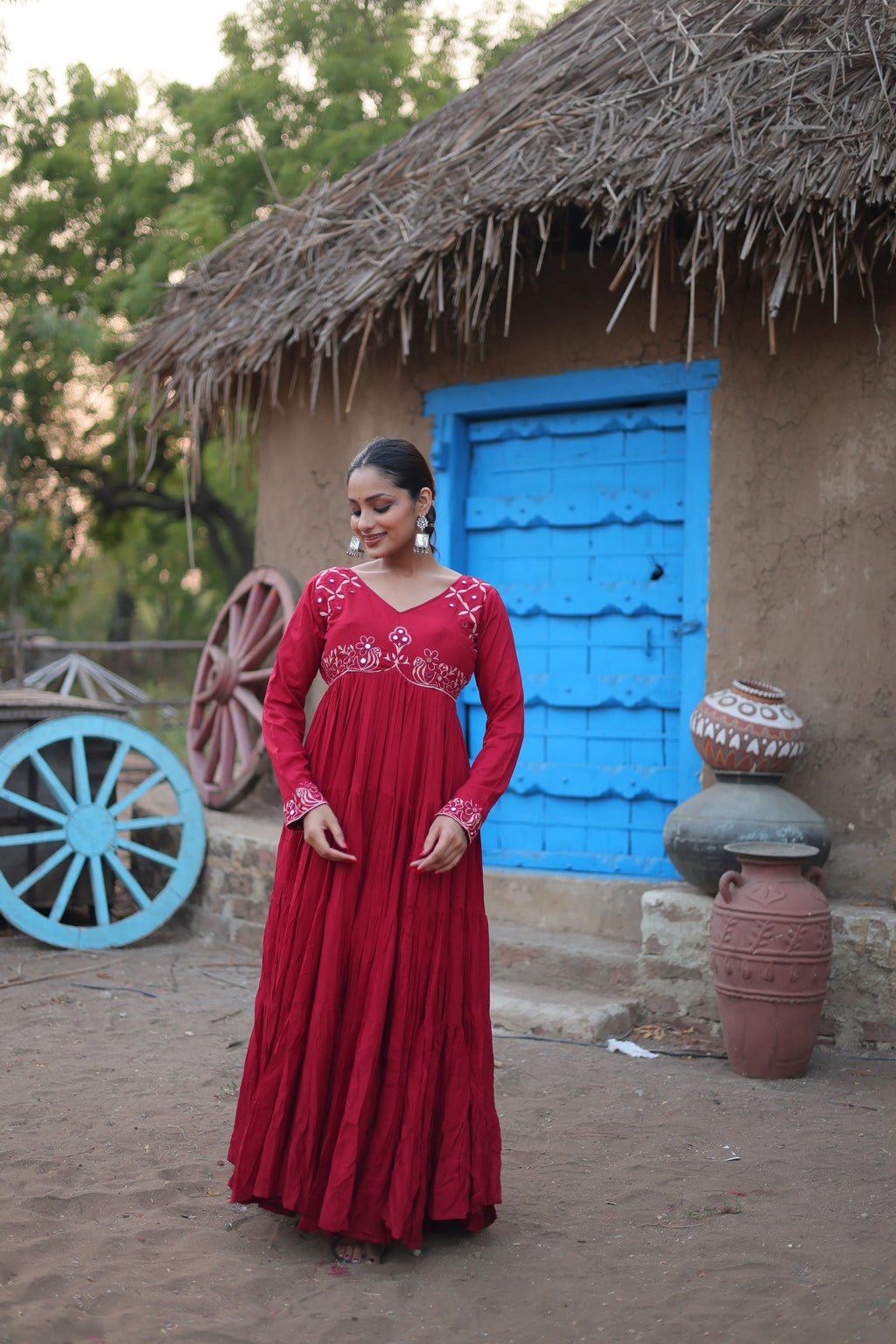 Maroon mirror embroidered Manasvi designer Anarkali gown